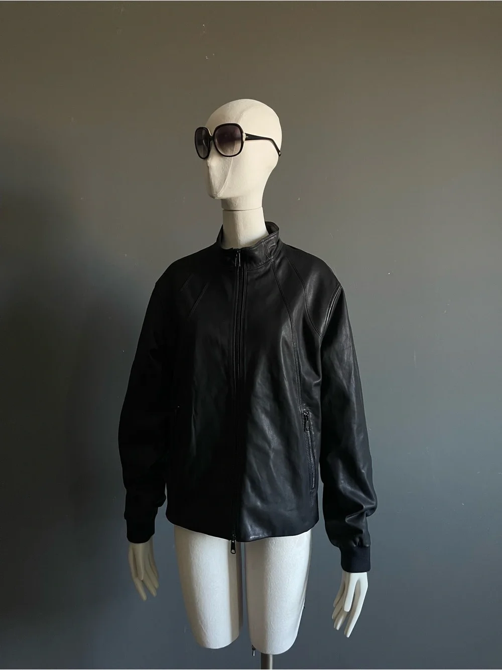 Vince Men’s M Black Lambskin Leather Racer Jacket Quiet Luxury Minimalist Unisex